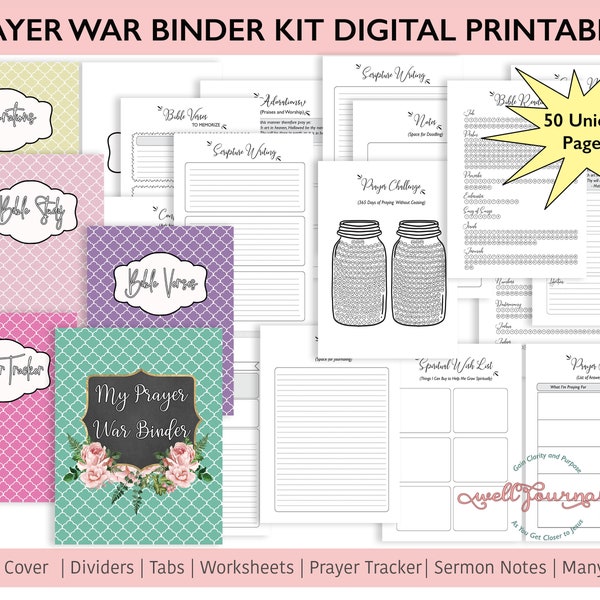 Classeur de guerre pour journal de prière, journal de foi ou étude biblique, kit numérique de gratitude avec onglets de classeur pour femme | Téléchargement des PDF imprimables