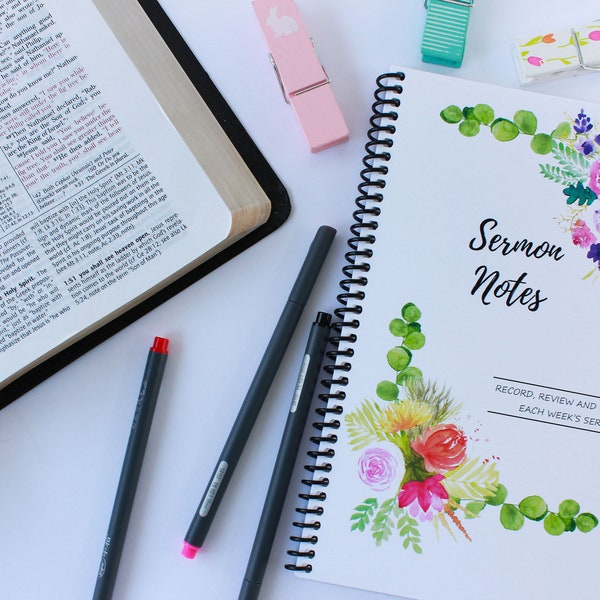 Sermon Notes Journal Spiral Bound | Church Notes Notebook | Sermon Notes Organizer | Message Notebook for Sermon Note Taking for 52 Weeks