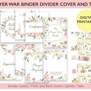 Prayer Journal Tabs and Dividers Cover for Women | Prayer Binder, War Binder, Bible Study, Gratitude Journaling Digital Printables Kit