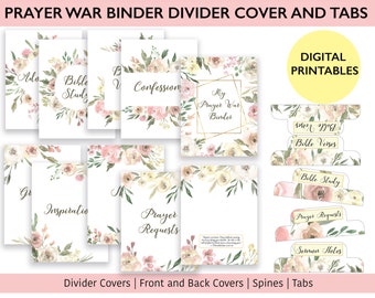 Prayer Journal Tabs and Dividers Cover for Women | Prayer Binder, War Binder, Bible Study, Gratitude Journaling Digital Printables Kit