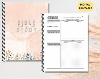 Bibelstudiedagbok | Utskrivbar bibeldagbok | Bibelstudieguide | Bibelstudieanteckningar | Bibelstudiemall Bok för bok Kristen anteckningsbok