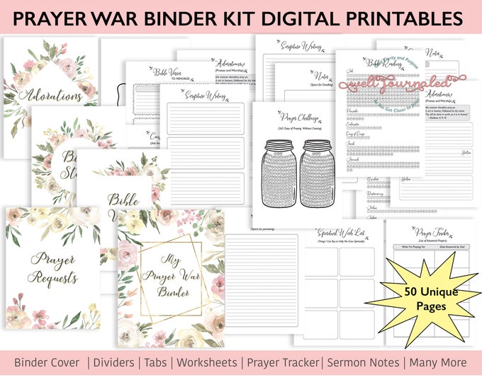 Prayer War Binder for Faith Journal, Bible Study or Gratitude Digital ...