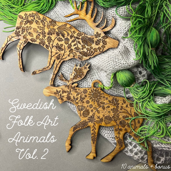 Folkart sueco svg para láser, animal de invierno svg regalo de adorno diy para mejor amigo, archivo láser más vendido para Glowforge, archivo para Navidad