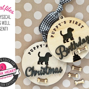 FICHIER NUMÉRIQUE, Le premier Noël du chien, Le premier fichier svg de vacances de Puppy, Ornement de chien personnalisé, fichier découpé au laser du premier anniversaire pour Glowforge