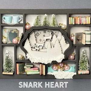 winter mini deer bookshelf laser svg, miniature bookish gifts for book lover, personalized Christmas gift for best friend, Librariancore