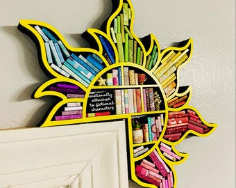 sunshine mini bookshelf svg file for laser cutting, mini bookshelf decor, cute bookshelf decor, book svg designs, fantasy bookshelf decor