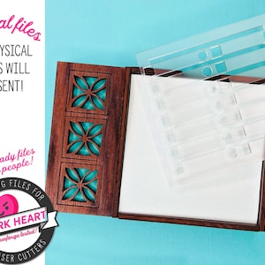sticky note holder laser cut file, sticky note pad holder glowforge files, memo pad holder cnc files for wood, desk organizer cut files for