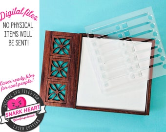 sticky note holder laser cut file, sticky note pad holder glowforge files, memo pad holder cnc files for wood, desk organizer cut files for