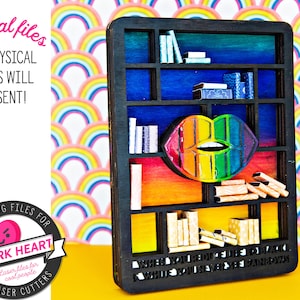 Gay Pride Regenbogen Lippen Bücherregal für Glowforge Laser, SVG-Datei für Gay Hochzeitsgeschenk, bestes Geschenk für lesbisches Paar Einweihungsparty