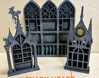 Gothic mini bookshelf bundle for laser cutting, cut file for Glowforge Laser Cutter Artwork,  gift for gothic bff, witchy gift for best