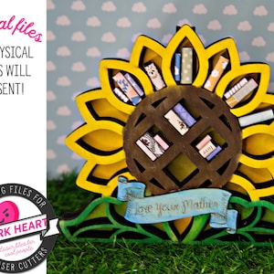 sunflower miniature bookshelf, 3d flower svg file for glowforge, easy cut files for laser, fall laser svg, handmade gift for gardener,