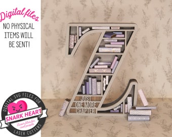 initial svg bookshelf ornament laser cut files for wood, grannycore gift for libriarian, letter Z diy crafts for gifts, alphabet ornament