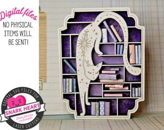 mystical cat shelf for crystals, gift for witches, easy beginner friendly svg files for glowforge, esoteric wedding gift for couple unique