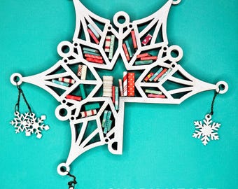 snowflake mini bookshelf svg file for laser cutting, mini bookshelf decor, cute bookshelf decor, book svg designs, fantasy bookshelf decor