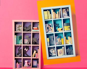 Spring-o-Ween 2025: Many cats mix-n-match miniature bookshelf