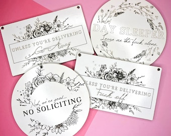 funny no soliciting SVG sign for Glowforge laser cutter,hilarious white elephant gift for day sleeper,cut and score laser files, best seller