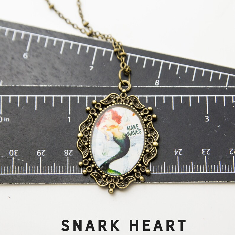 unique birthday gift snarky girls Mermaid Necklace make waves redhead siren oval brass charm