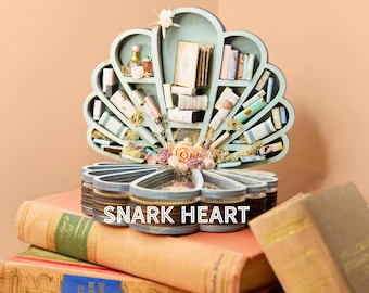 seashell miniature bookshelf, svg file for laser cutting, mini bookshelf decor, cute bookshelf decor, book svg designs, gift for tourists