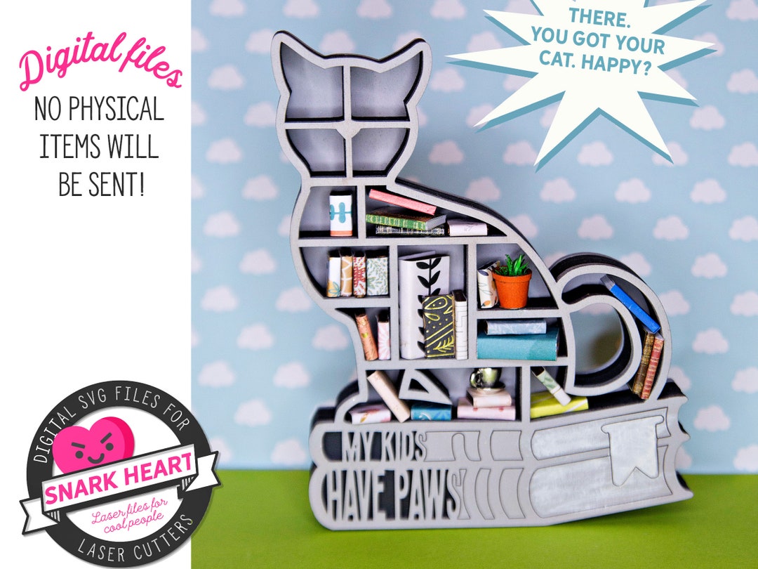 Cat Bookshelf Miniature Bookcase for Cat Lovers, Kitten Svg Mini