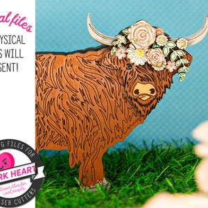 Highland cow shelf sitter for glowforge laser cutter, funny gift for farmer, boho cow svg file for laser cutting, shelf sitter laser file