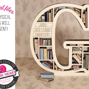 arquivos de corte a laser de ornamento de estante svg inicial para madeira, presente grannycore para bibliotecário, letra G artesanato diy para presentes, ornamento de alfabeto