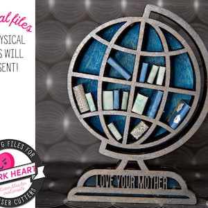 globe miniature bookshelf for earth day gift, love your mother svg file for glowforge, easy cut files for laser, travel gifts for women