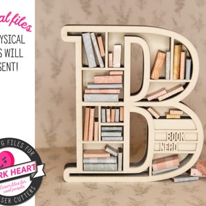 eerste svg boekenplank ornament laser gesneden bestanden voor hout, grannycore cadeau voor libriarian, letter B diy ambachten voor geschenken, alfabet ornament