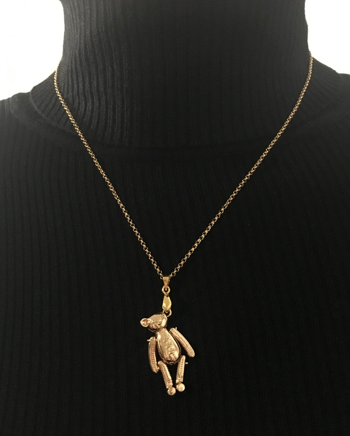 Colgante /collar de oso de peluche de metal dorado articulado Etsy