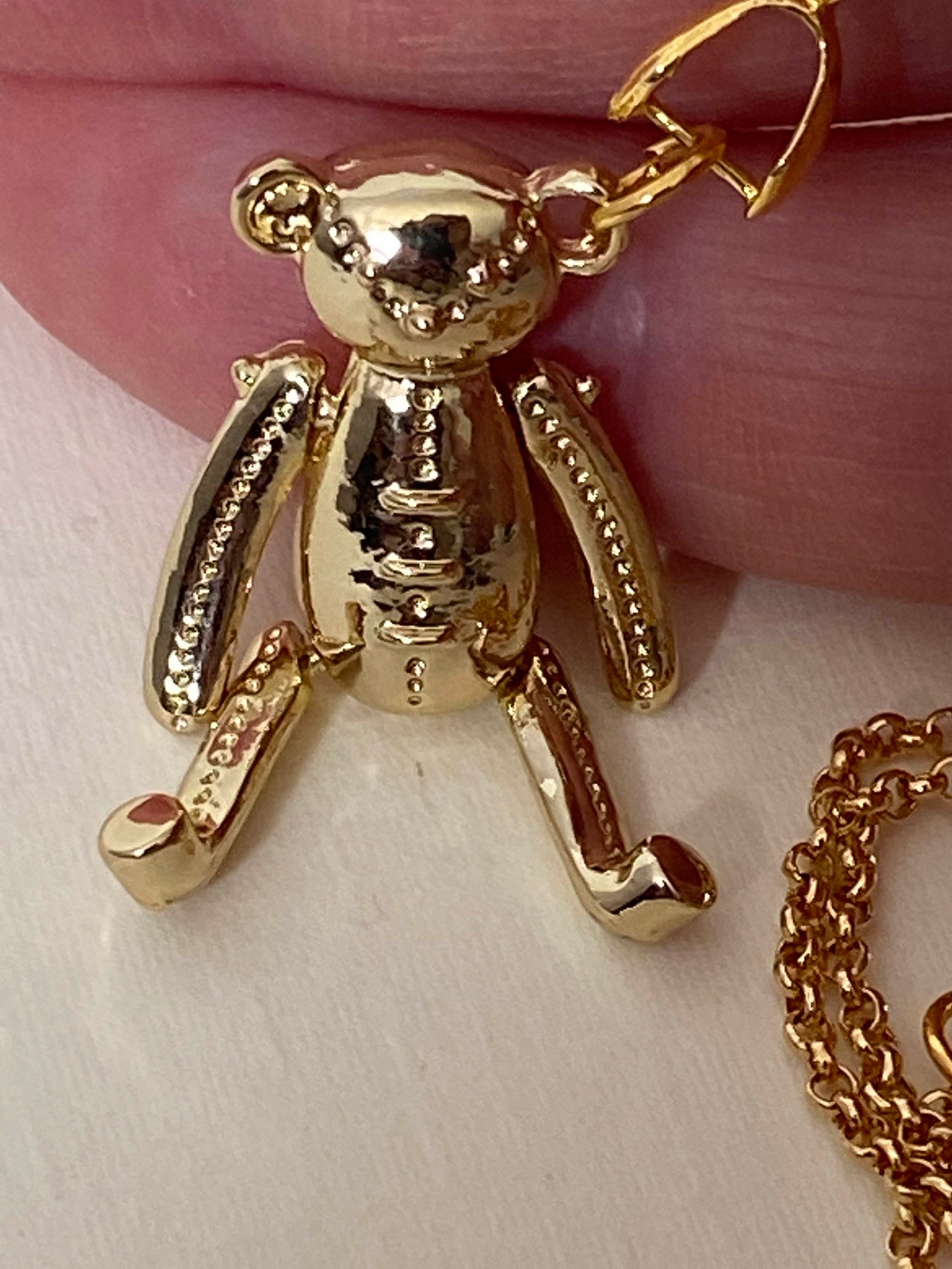 Colgante /collar de oso de peluche de metal dorado articulado Etsy