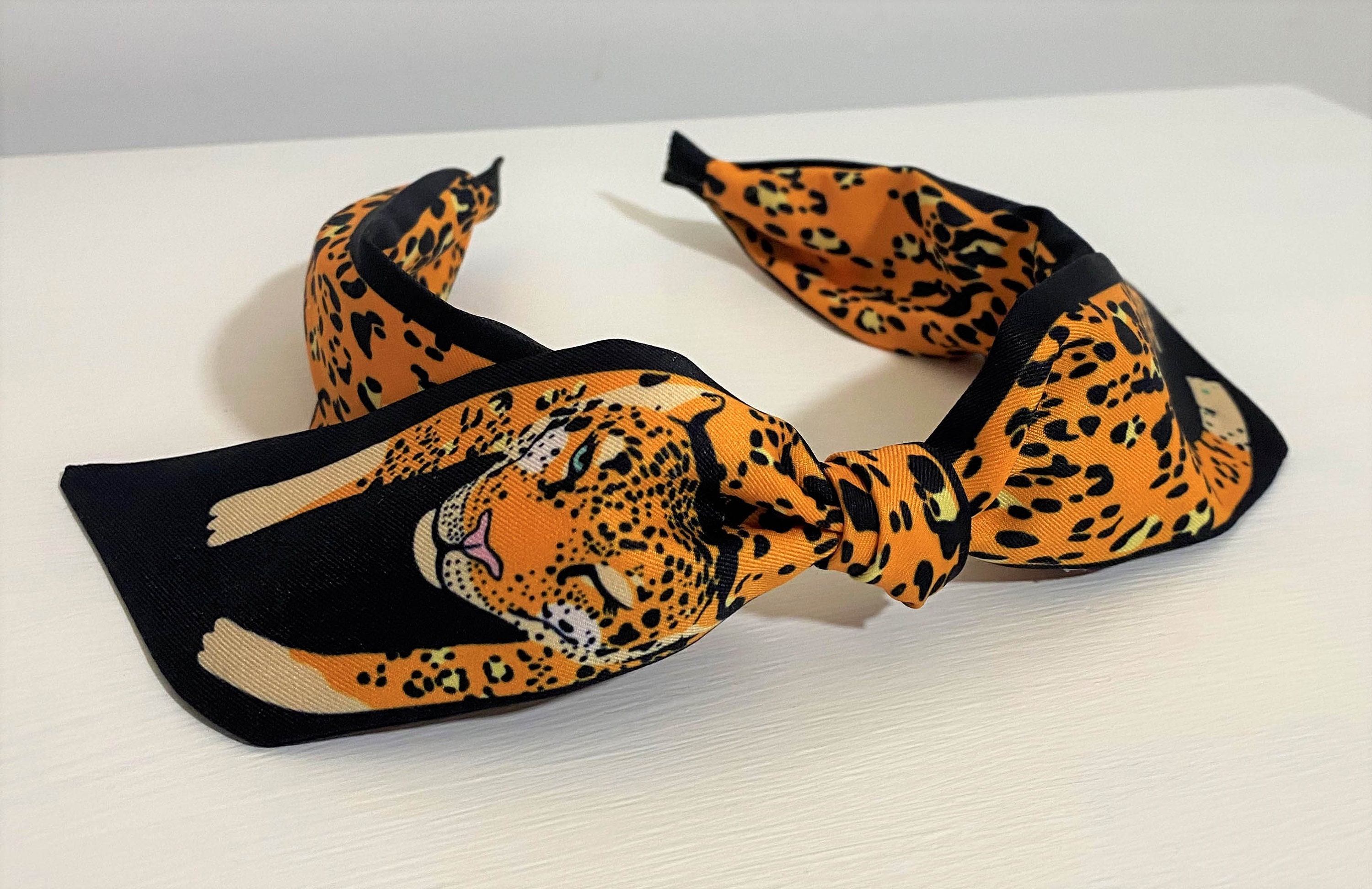 Leopard Satin Headband / Bandeau With Centre Bow Hair Etsy UK