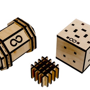 3 Pack Bundle - Solaris, Antares, Binary Grid 4 | Original Wooden Puzzle Box Bundle | Smart Gift for Adults and Kids | Desk Puzzle