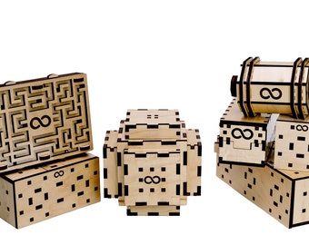 Zestaw drewnianych pudełek z łamigłówkami: Oryginalny zestaw łamigłówek