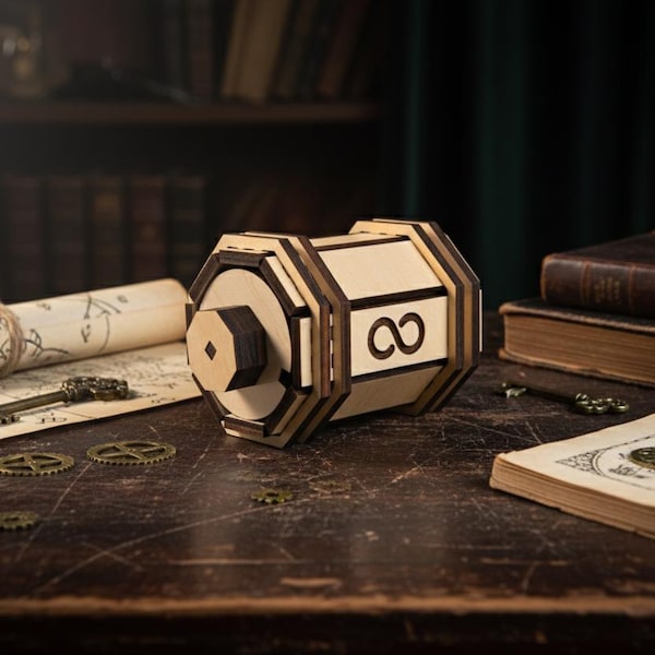 Solaris Wooden Puzzle Box: Hidden Compartment, IQ Logic, Desk Puzzle