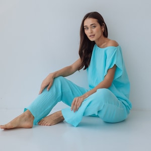 Gli indumenti da notte in mussola di cotone naturale, i pantaloni del pigiama e i pantaloncini super morbidi saranno il regalo migliore per Pasqua, regalo per la festa della mamma, confezione regalo per le donne