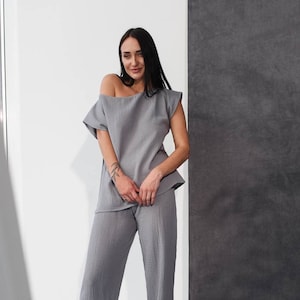 Pigiameria in lino di mussola naturale, pantaloni del pigiama e pantaloncini super morbidi saranno il miglior regalo per esater, regalo per la festa della mamma, confezione regalo per le donne