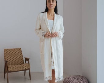 Handmade Cotton bathrobe, Cotton loungewear, Natural cottom robe, Bathrobe Homewear, Ivory bathrobe, Wedding robe, Robe for bridesmaids