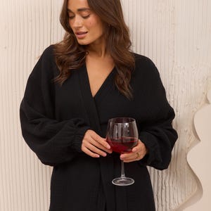 Muslin women&#39;s bathrobe, natural material bathrobe, linen robe, homewear, black color bathrobe, stylish banian, best gift to mother and girl