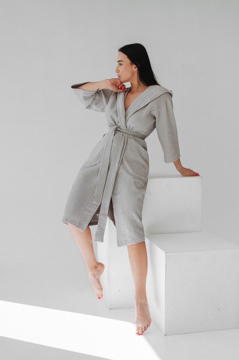 Natural Waffle Robe / Handmade Spa Bathrobe / Natural Linen Etsy