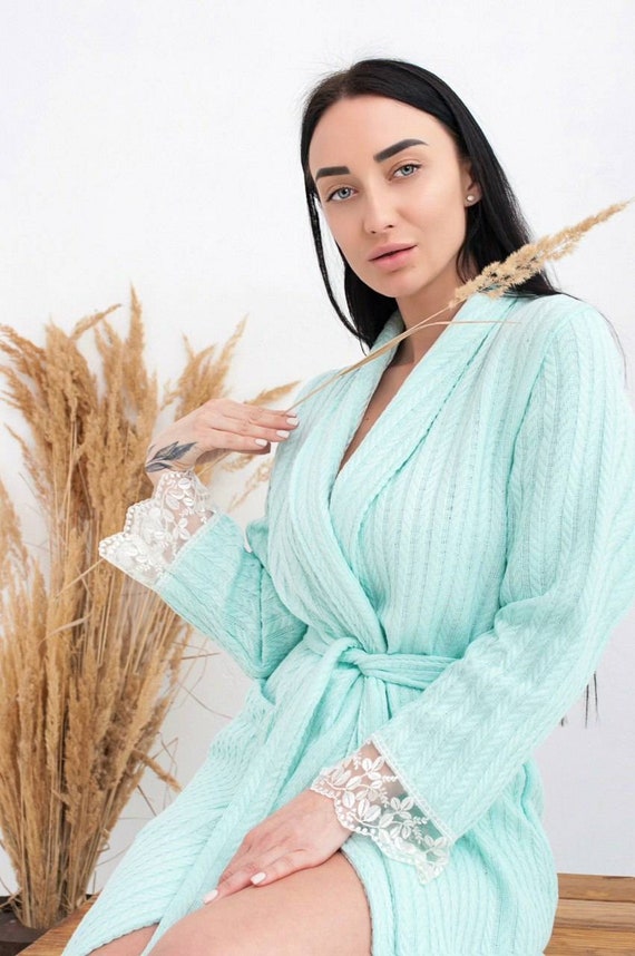 Turkish Cotton Bathrobe Women Natural Material Robe With Etsy