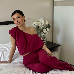 Pigiama in mussola di cotone naturale, pantaloni e pantaloncini super morbidi, il set sarà il regalo migliore per Pasqua, regalo per la festa della mamma, scatola regalo per le donne