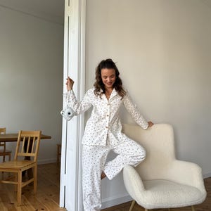 100% Cotton Pajama Set, Organic Cotton flannel Women Pyjamas, Cute print Sleepwear, Pajama Set, Long Sleeve Pajama Set, gift for her, PJ set