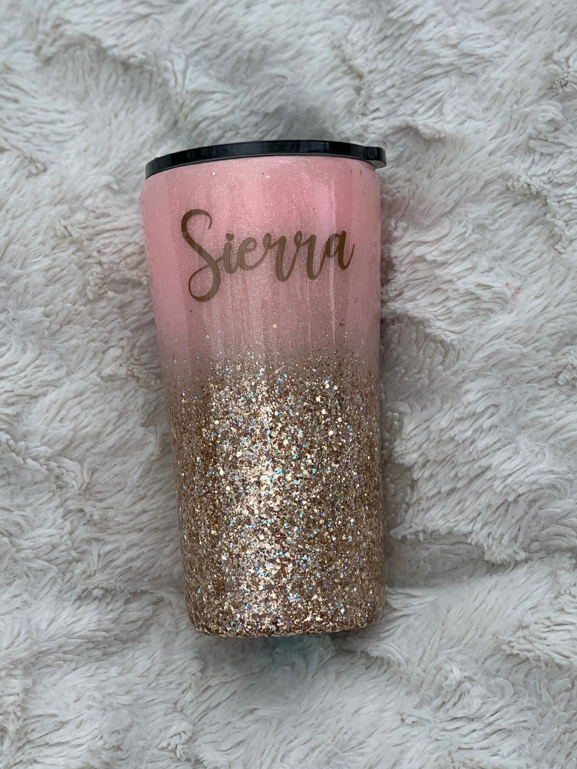 Personalized Pink/gold Ombré Glitter Tumbler - Etsy