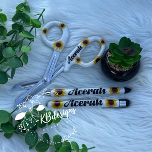 Sunflower medical set, Personalized shears, Personalized medical light pen, sunflower ink pen, Matching Nurse set, nursing student gift