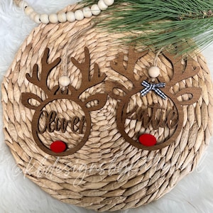 Custom Reindeer Ornament, Personalized Christmas Ornament, Reindeer with Name, Wooden Laser Cut Tree Decor, Wood Reindeer, Deer Ornament