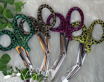 Personalized Medical Scissors, EMT Shears, Trauma Shears, cheetah print medical scissors, Doctor Shears, Cheetah and Glitter