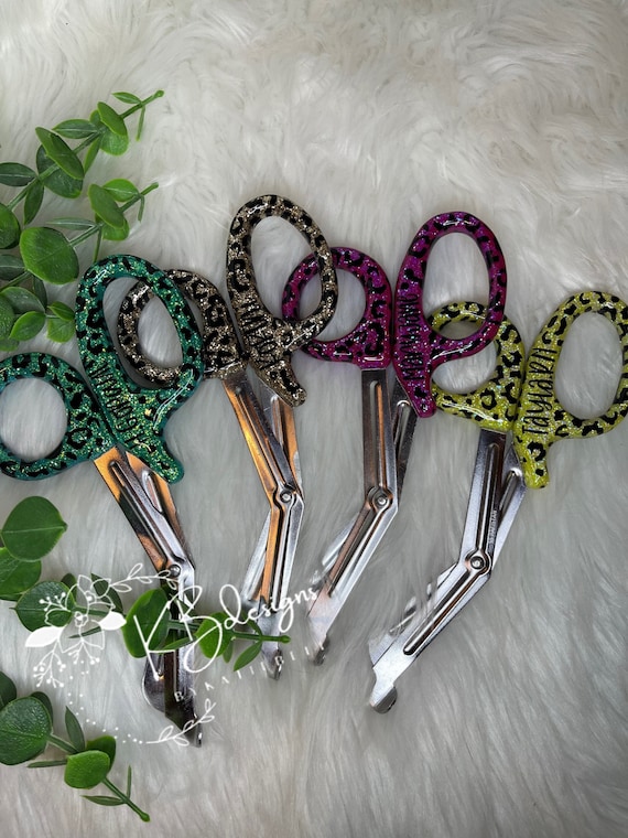 Personalized Medical Scissors, EMT Shears, Trauma Shears, cheetah print medical scissors, Doctor Shears, Cheetah and Glitter