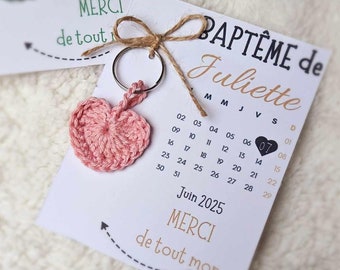 Personalized Godfather Godmother Baptism Wedding guest gift, crochet heart key ring