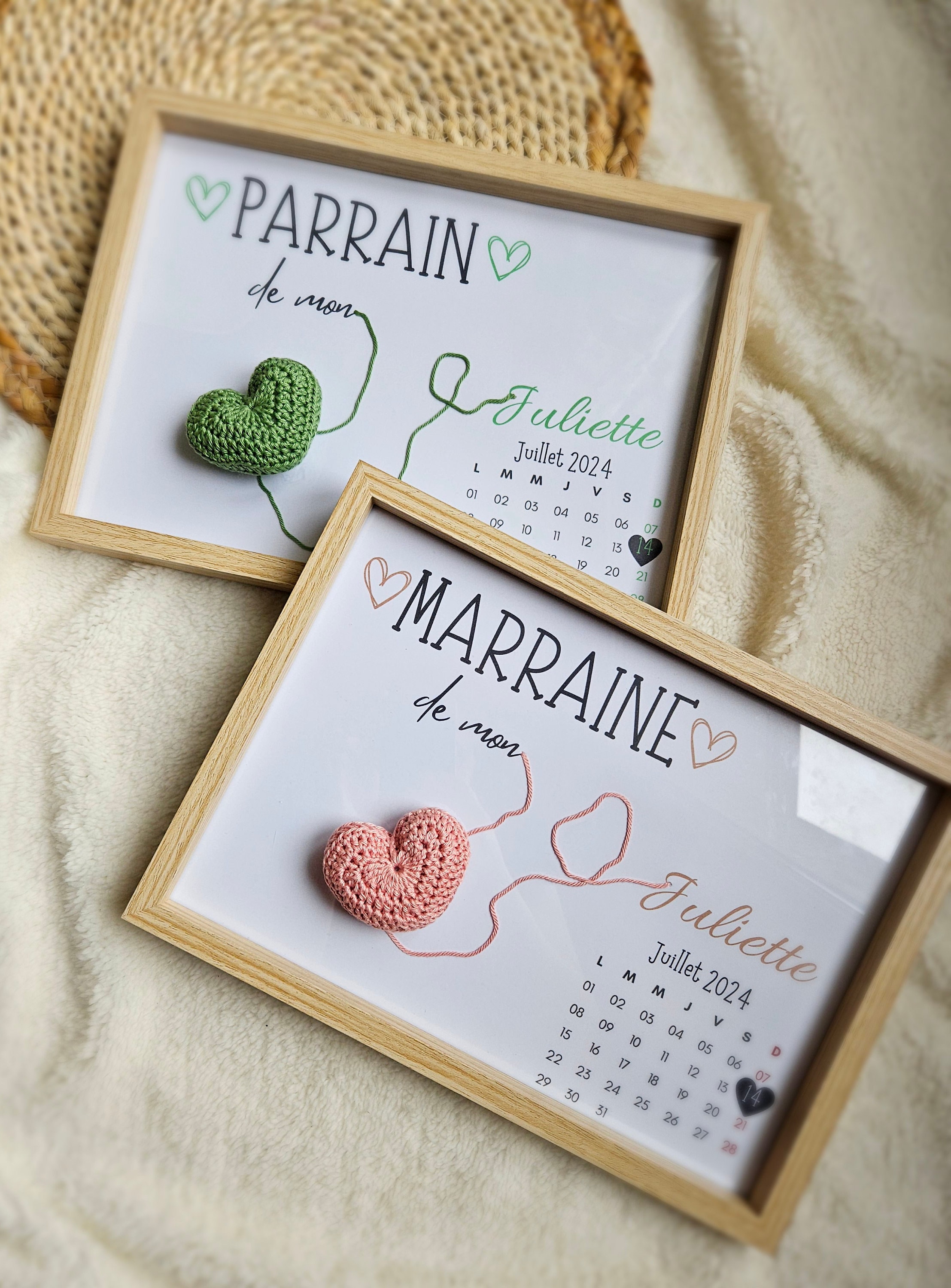 Cadre cadeau parrain et marraine au crochet . Cadeau bapteme - Etsy France