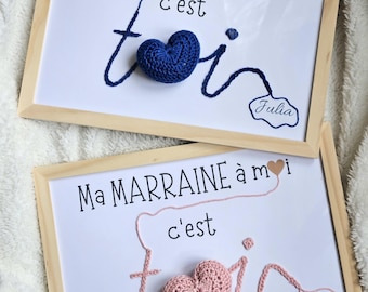 Crochet godfather and godmother gift frame. Baptism gift