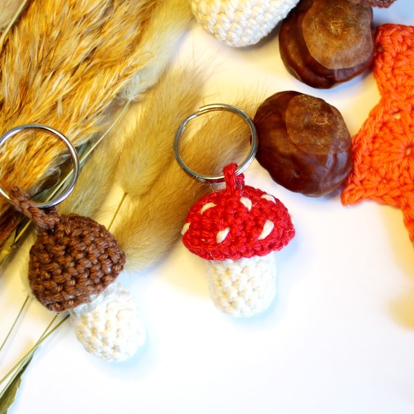Porte clefs champignons au crochet ( bolet, cepe, amanite tue-mouche)